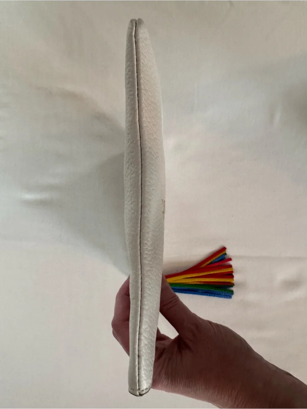 kate spade Kourtney Pride Clutch, White with Rainbow Logo and Tassel